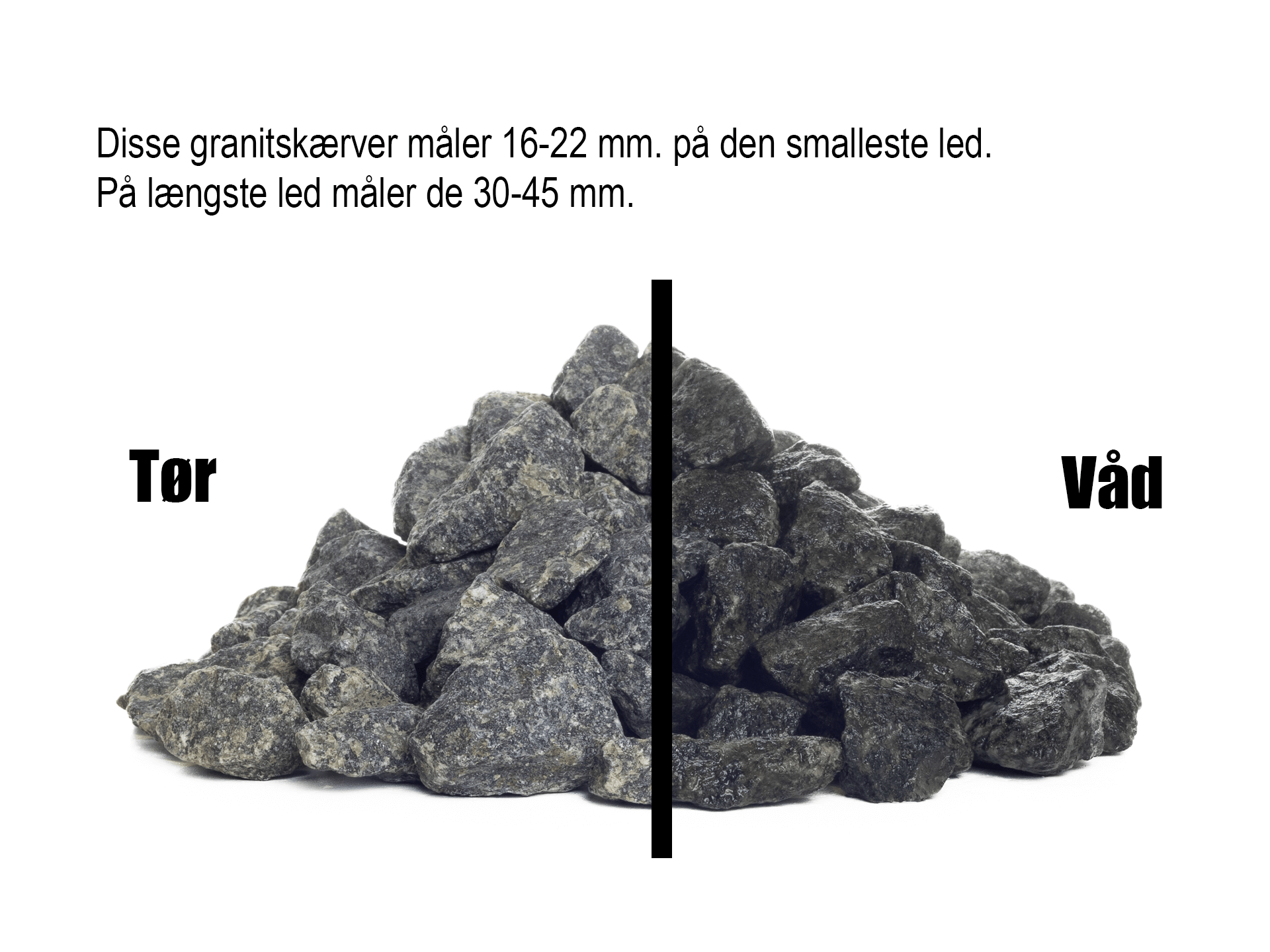 Dark grey granite chippings 16-22 mm.