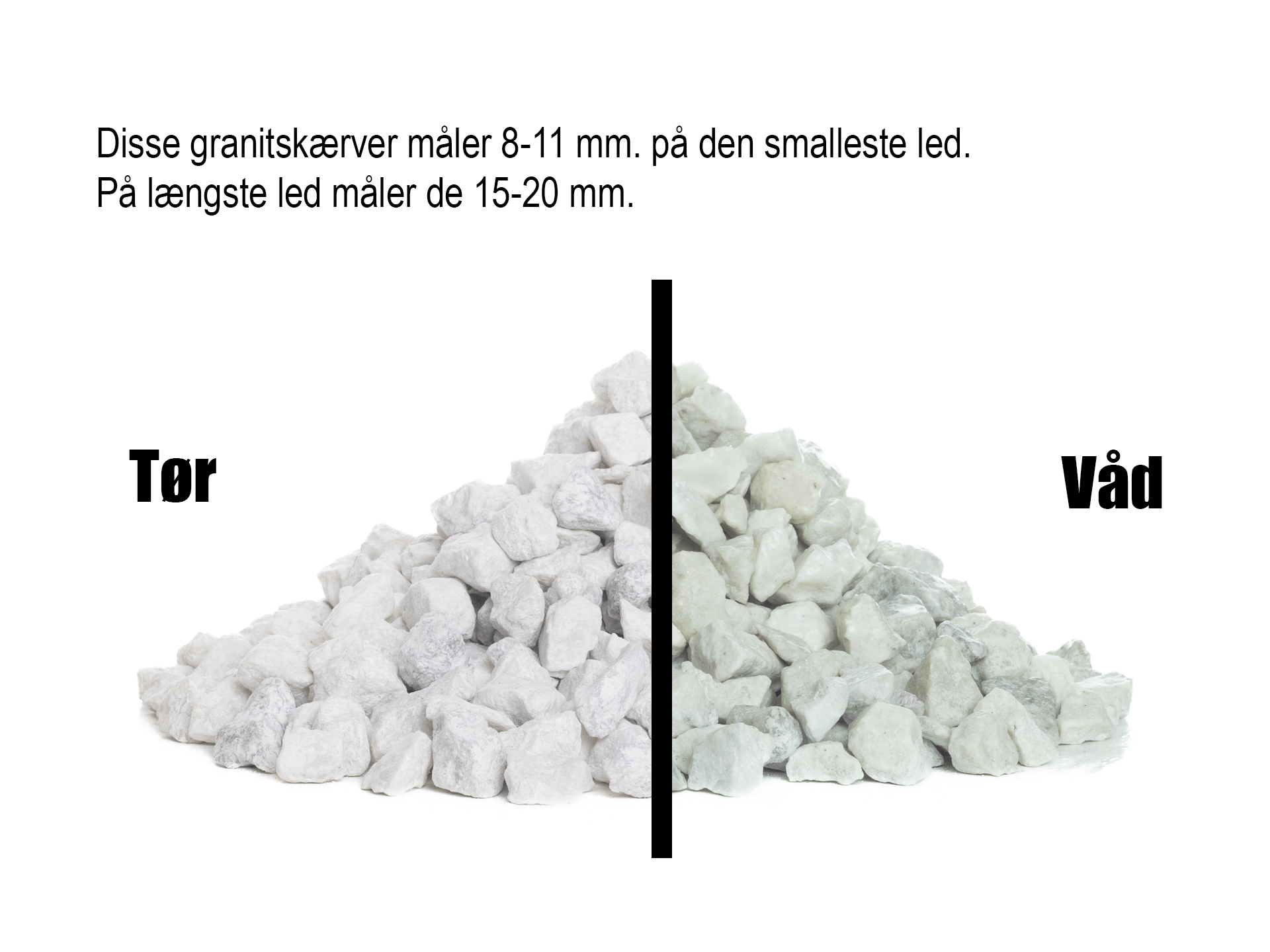 White granite chippings 8-11 mm.